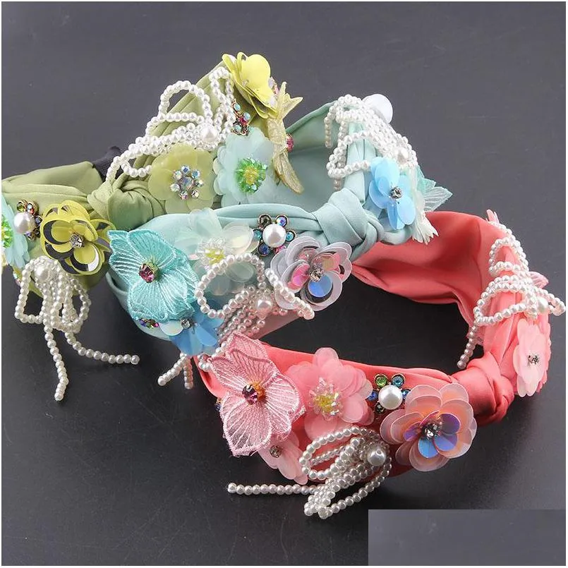 fashion headbands temperament fabric inlaid with color rhinestones sequins pearls tassels hair bands ladies hair accessories