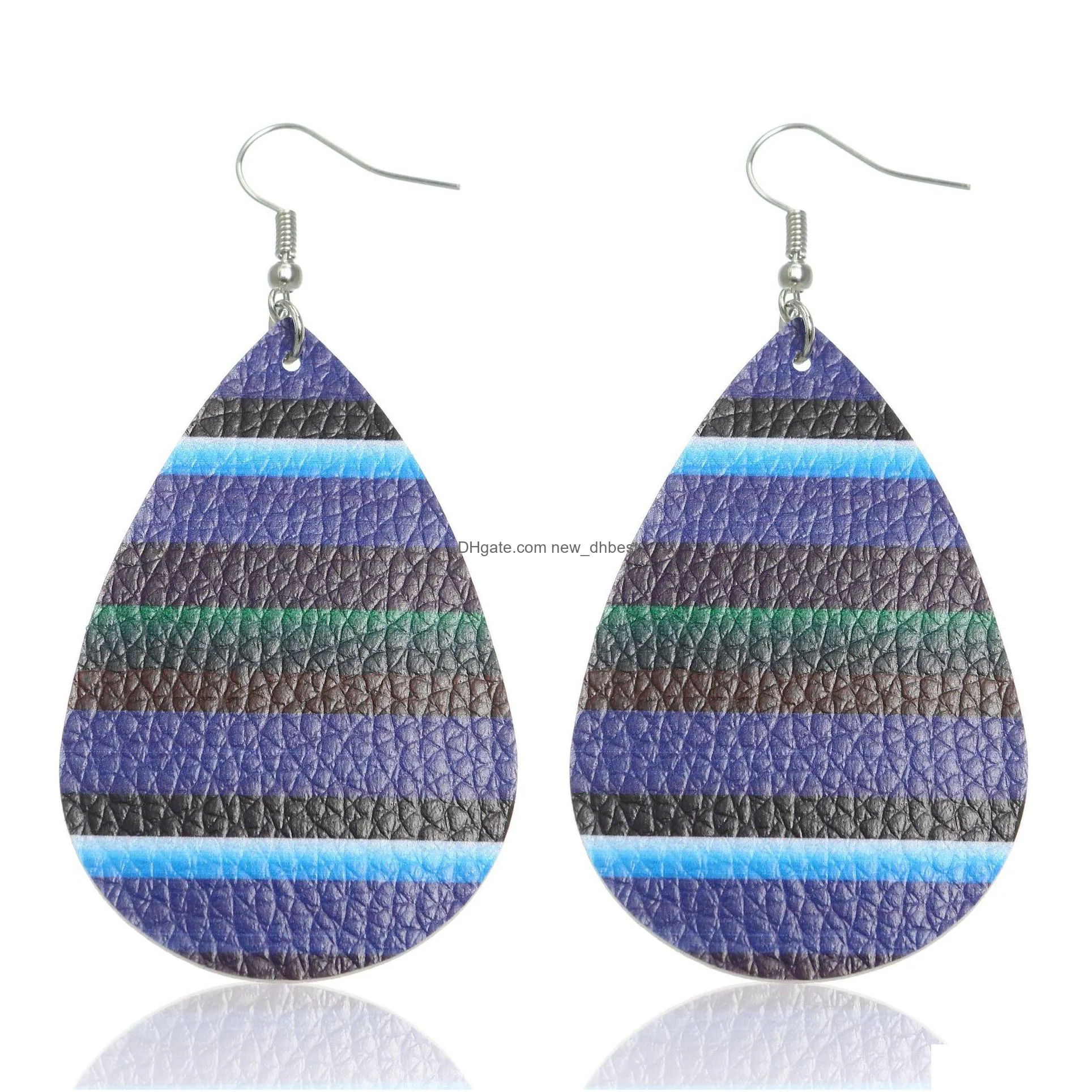 fashion jewelry pu leather earrings rainbow striped earrings