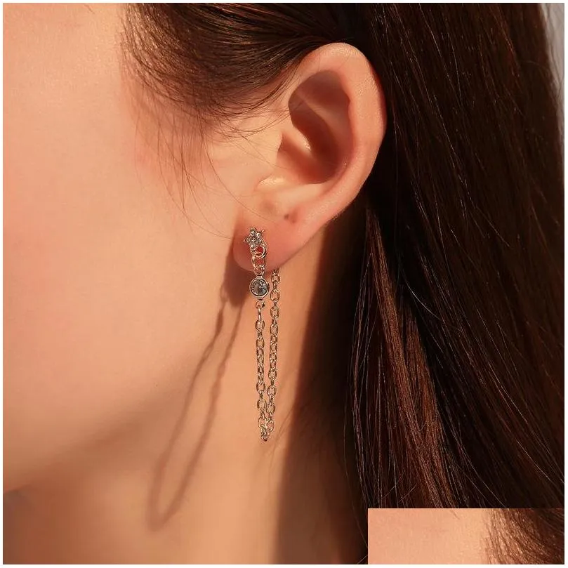 fashion jewelry single piece punk chain earring rhinstone star tassel earrings