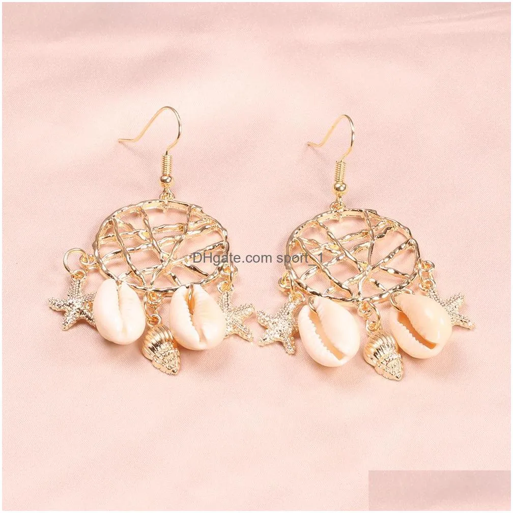 fashion jewelry womens vintage earrings dreamcatcher beads shell starfish conch dangle earrings