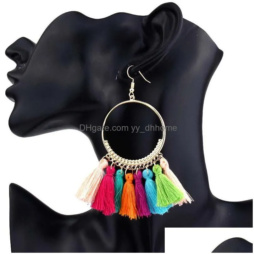 bohemian creative tassel earrings for women 17 colors handmade gold plated alloy big hoop earring fashion jewelry accessories