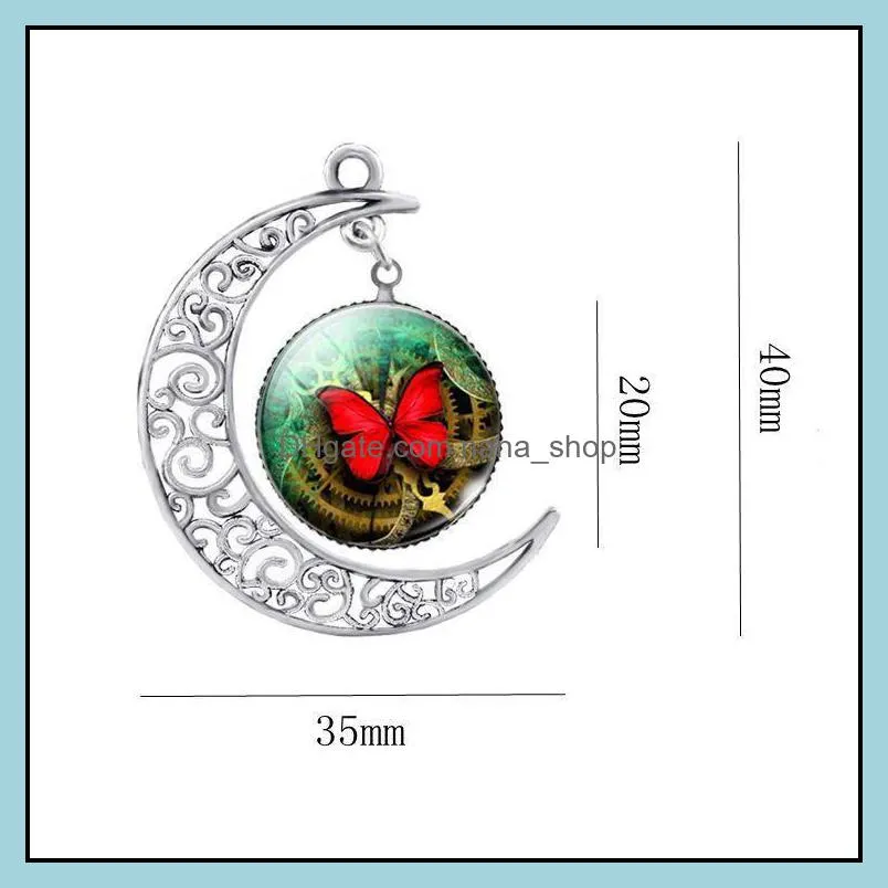 necklaces pendants silver fashion moon butterfly pendant necklaces for women cabochon glass necklace nanashop