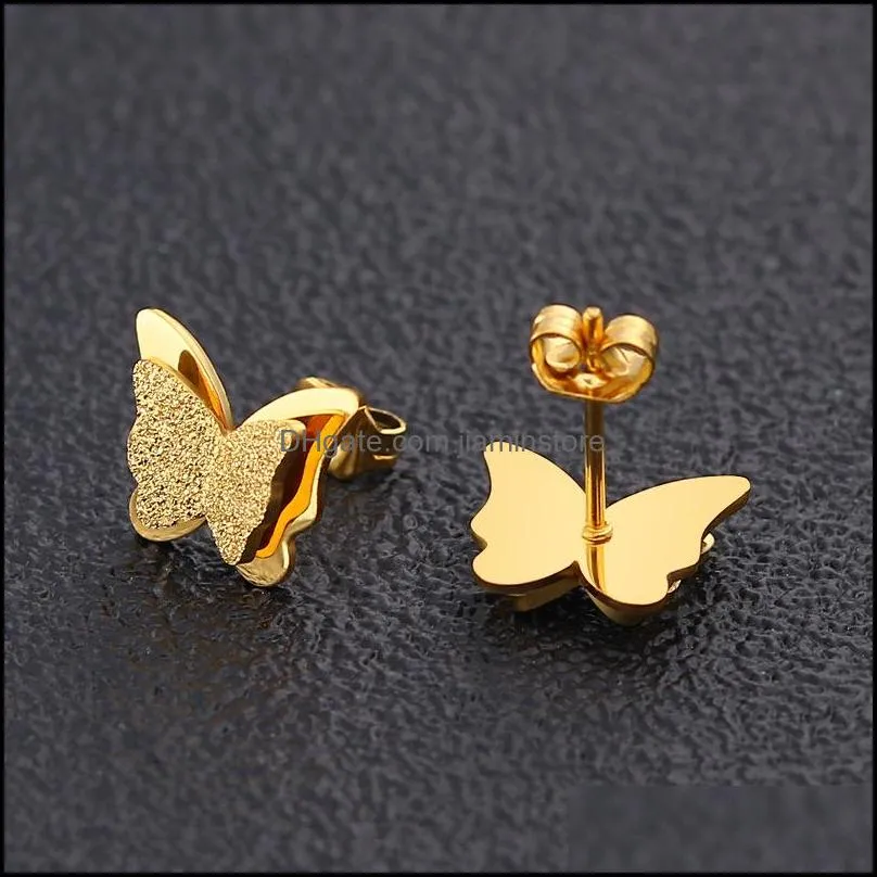 cute rose gold frosted butterfly stud girls exquisite stainless steel animal earring for women child jewelry gift 1 pair