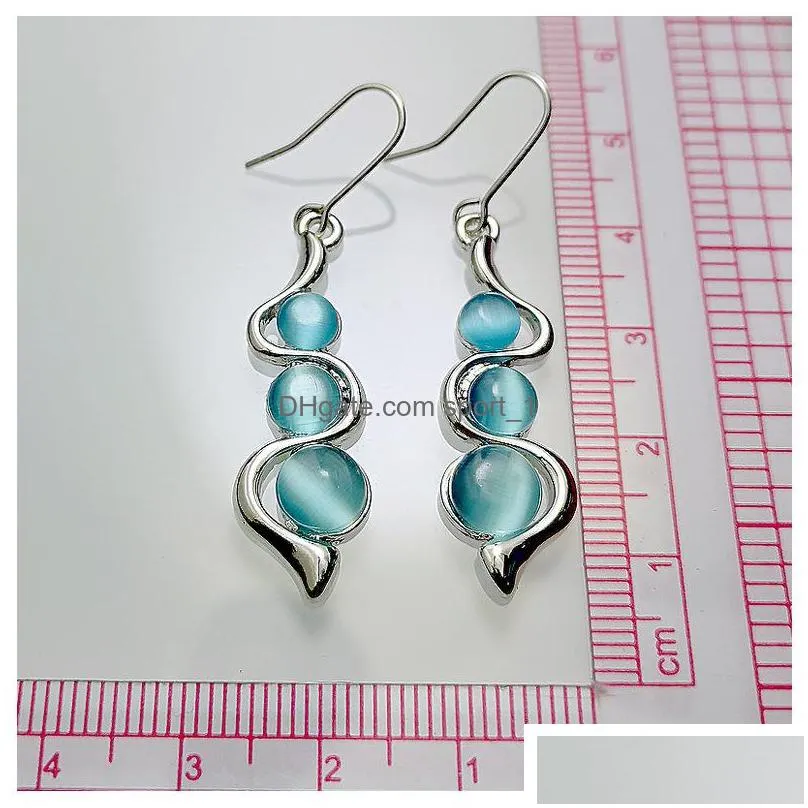 bohemian fashion jewelry curve wave dangle earrings blue cats eye earring