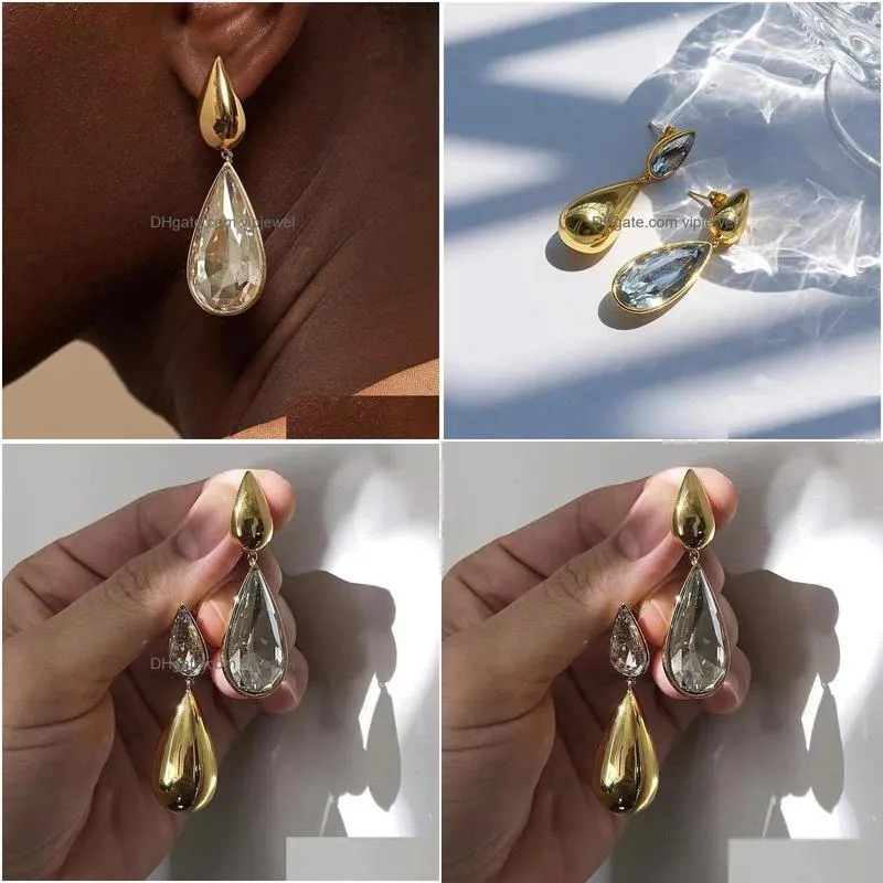 french asymmetrical water drop earrings retro niche design large rhinestone dangle stud earrings