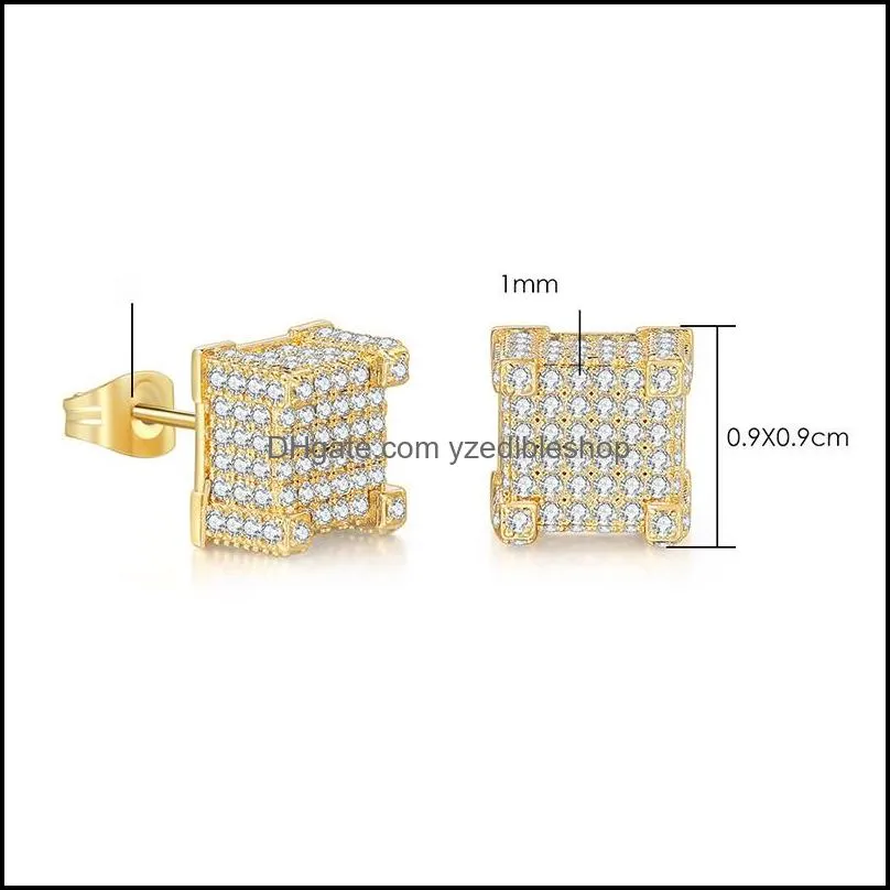 fashion zircon stone hip hop gold square stud earring for man women korean earrings silver color