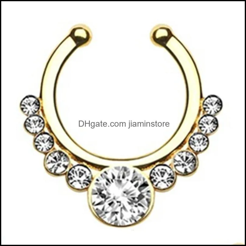 17x15mm zircon fake septum piercing nose ring hoop for girl men faux body clip rings jewelry nonpierced