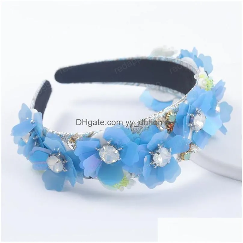 2021 fashion fabric inlaid rhinestone acrylic sequin flower headbands simple cute ladies hair band hair accessories