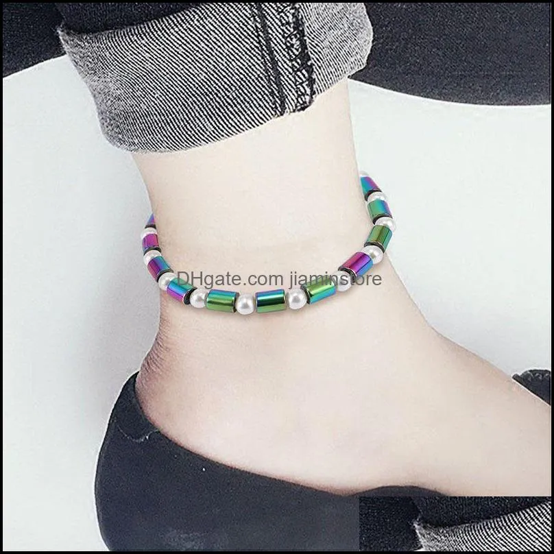 slimming anklet bracelet magnetic therapy colorful gallstone hematite chain stimulating acupoints slim fat bracelet