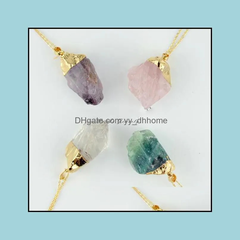 natural stone pendant necklace water drop necklace purple yellow rose quartz healing crystals necklace yydhhome