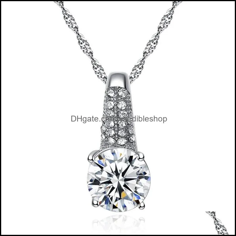 silver gold fashion cubic zircon pendant necklace earring women jewelry sets wholesale