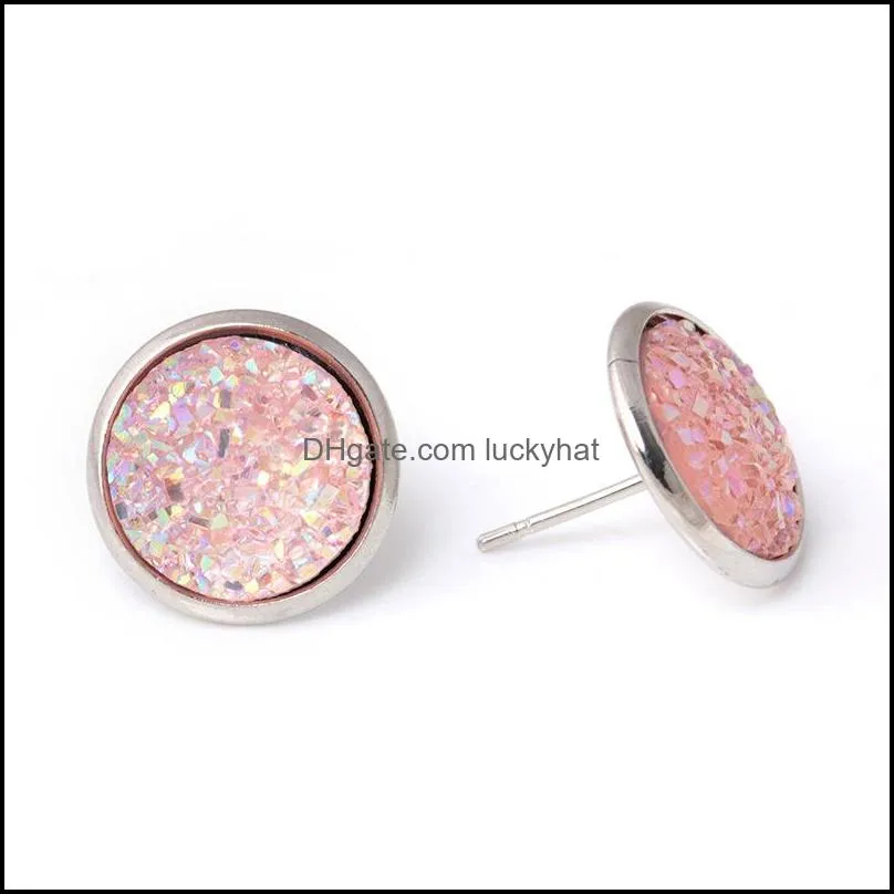 luxury druzy stud earrings for women bling resin drusy stone earrings girls fashion jewelry in bulk