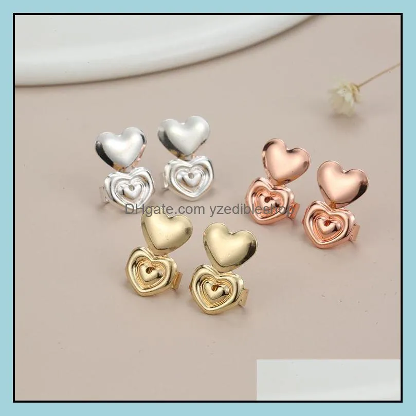 fashion hypoallergenic double love heart earring lifter fits all earlobe stud back nut lift support post earrings for women