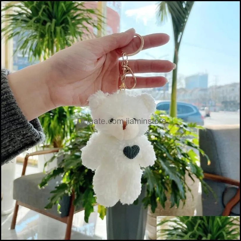 cute cartoon 11 cm teddy bear dog plush stuffed doll keychain car key holder bag pendant toys for kids xmas gift