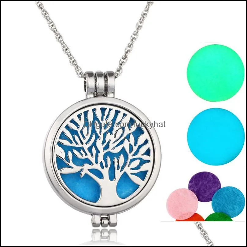   oil diffuser necklace glow in the dark tree of life aromatherapy locket pendant necklaces for women fashion jewelry