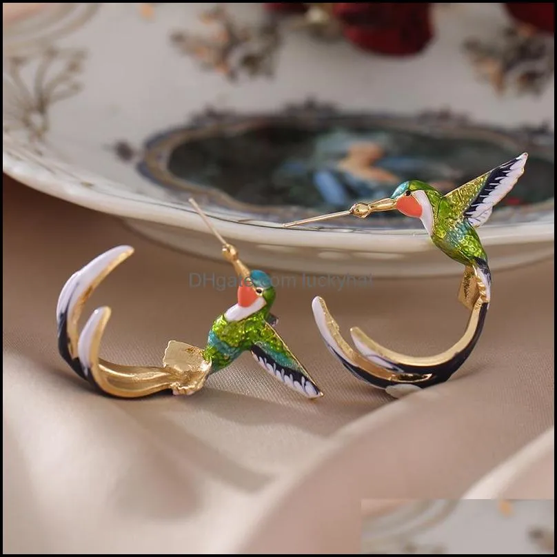 fashion flying hummingbird charm earrings pendant long tassel animal bird gift copper cute female earring