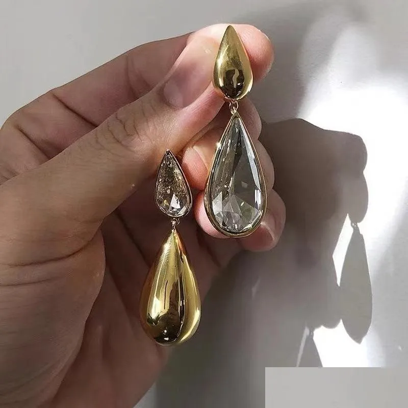 french asymmetrical water drop earrings retro niche design large rhinestone dangle stud earrings