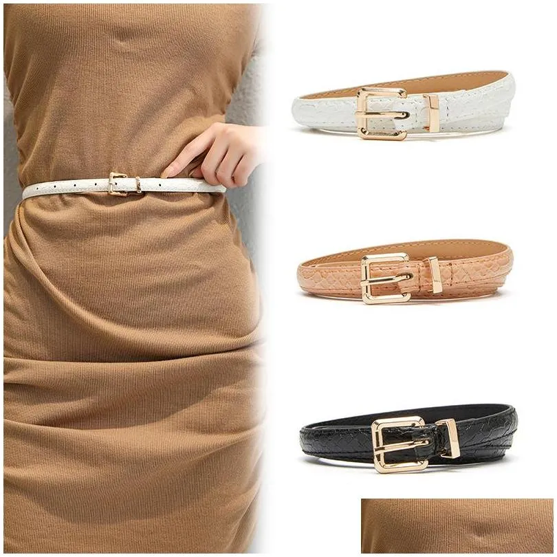 spring europe womens decoration slim pants dress belt eyes metal needle square buckle simple snakeprint pu leather belts