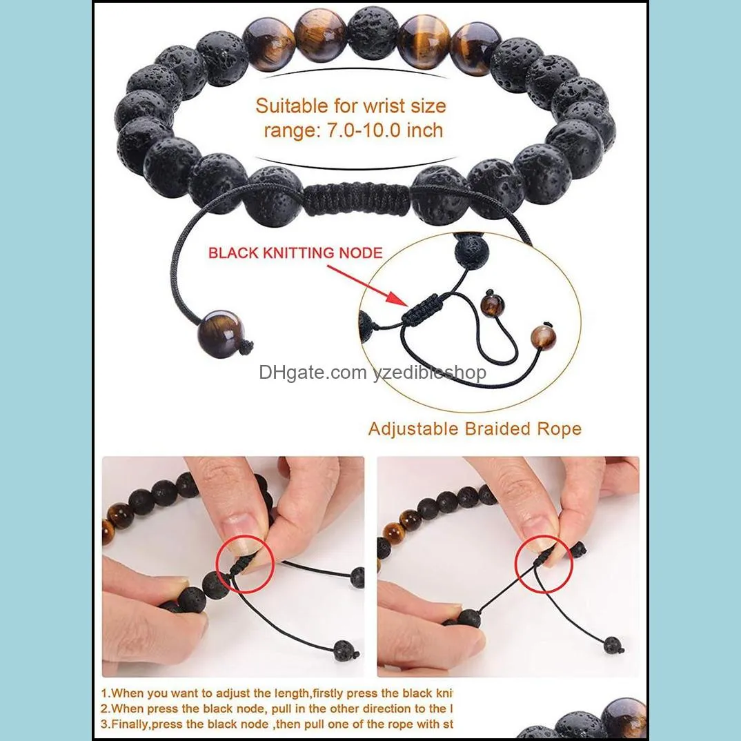 volcanic lava stone bead bracelet yoga essential oil diffuser bead rock braided string rope healing balance bangle for men women