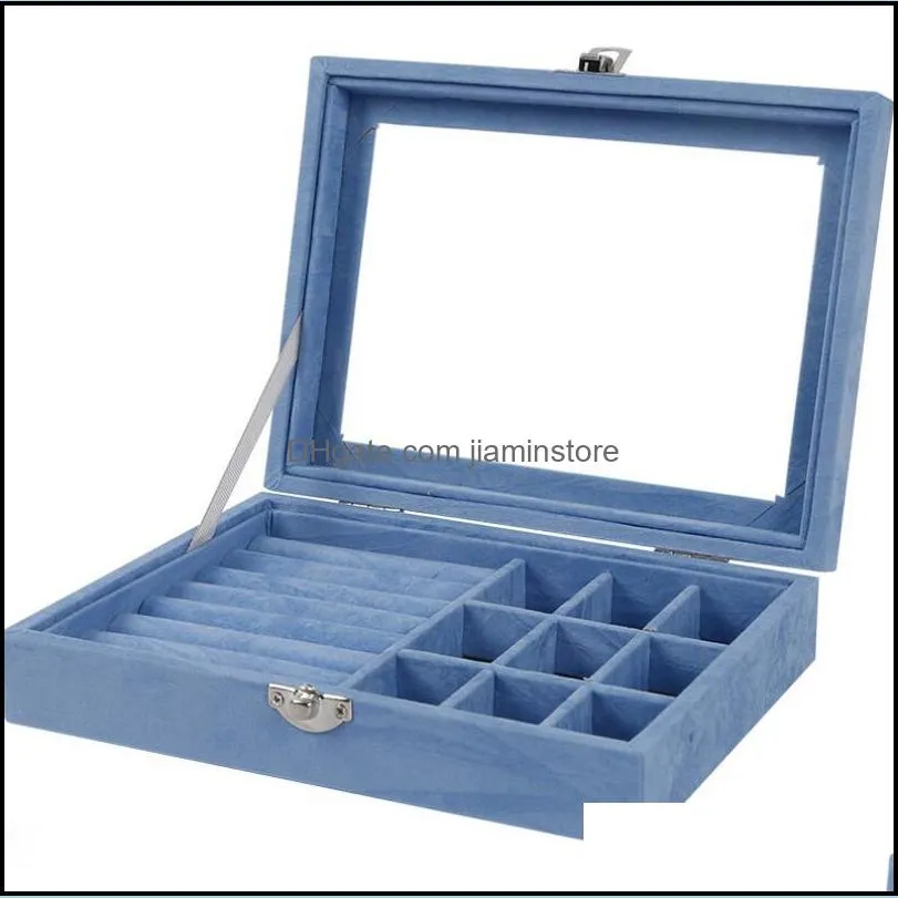 europeanstyle velvet glass ring earring jewelry organizer box tray holder storage case display case home decor 20x15x5cm