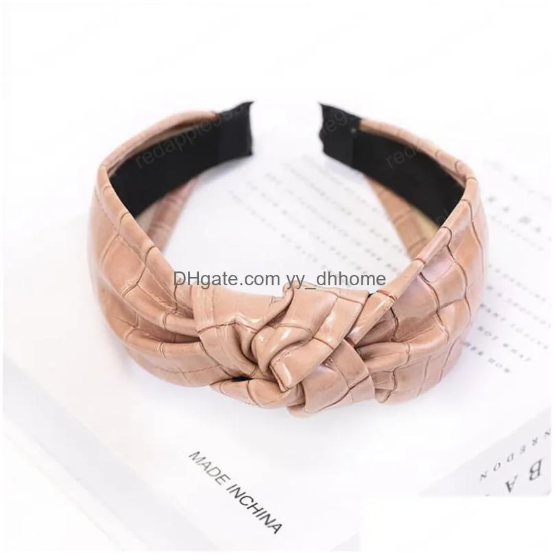  fashion cracked leather headband women pu hairband soft classic turban hair band solid adult hair accessories