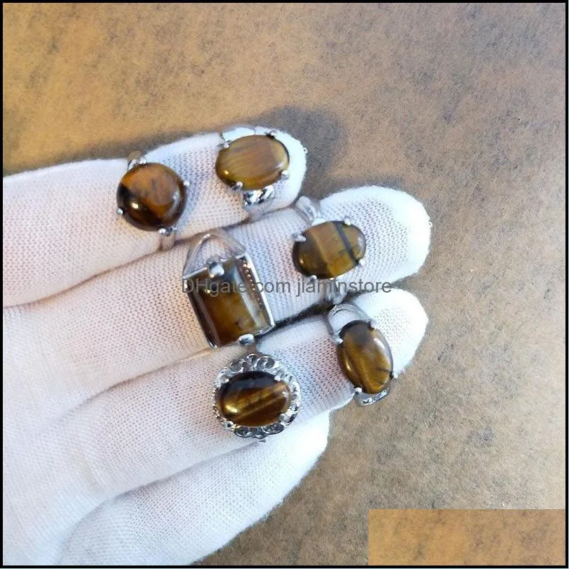 mix size natural stone solitaire rings for women 10 colors different shapes tiger eye stone ring girls fashion jewelry gift
