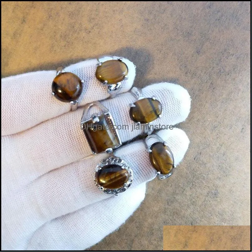  mix size natural stone solitaire rings for women 10 colors different shapes tiger eye stone ring girls fashion jewelry gift