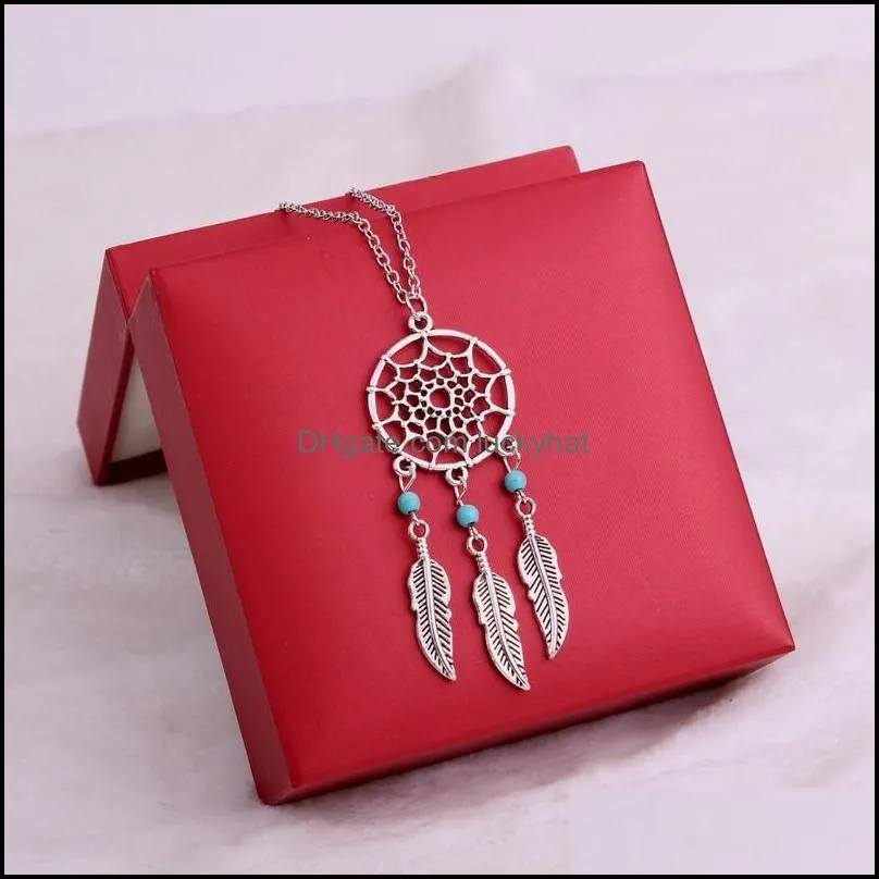  fashion dream catchers choker necklaces silver gold tassel wings feather leaf turquoise pendant necklace for womens fashion