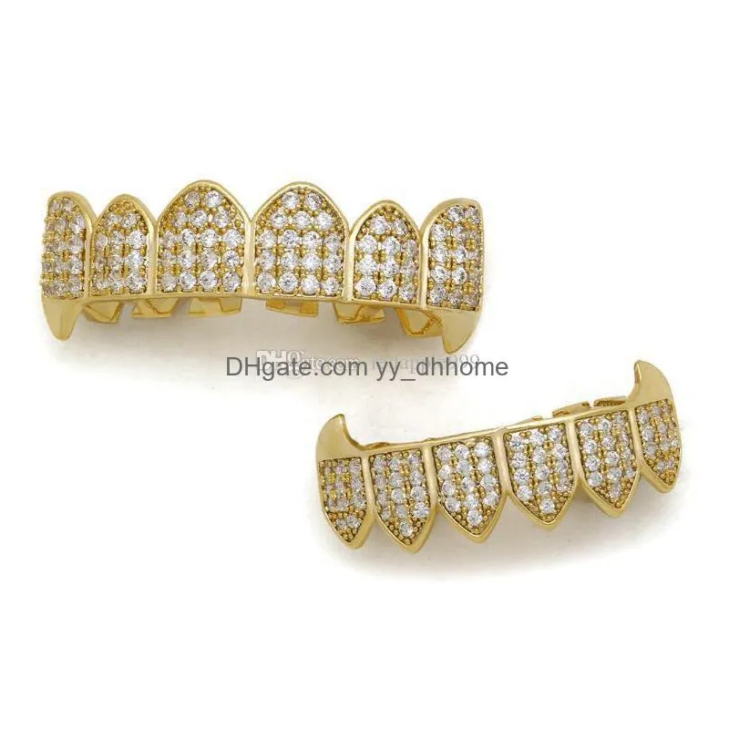 hip hop iced out cz mouth teeth grillz caps top bottom grill set men women vampire grills jewelry gifts