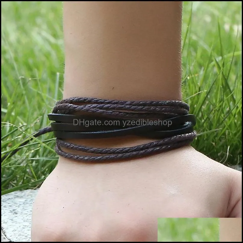 bulk handmade multi layered bracelets braided leather rope vintage retro adjustable wristband wrap bangle for men women fashion