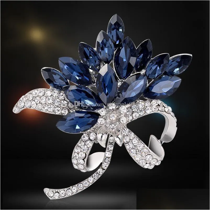 high quality crystal rhinestone flower metal brooches rose gold plated brooch pins wedding bridal fashion jewelry