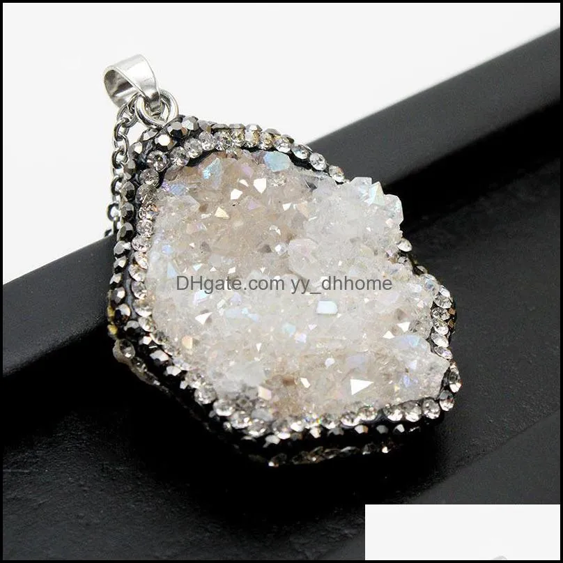 agate crystal cluster pendant necklace irregular natural stone point diamond necklace pendant colorful crystal diy necklace j yydhhome