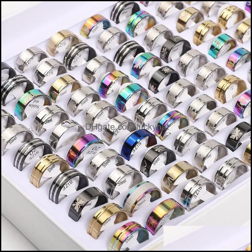 bulk fashion multicolor stainless steel band rings for women men mix different style party jewelry gifts in wholesale