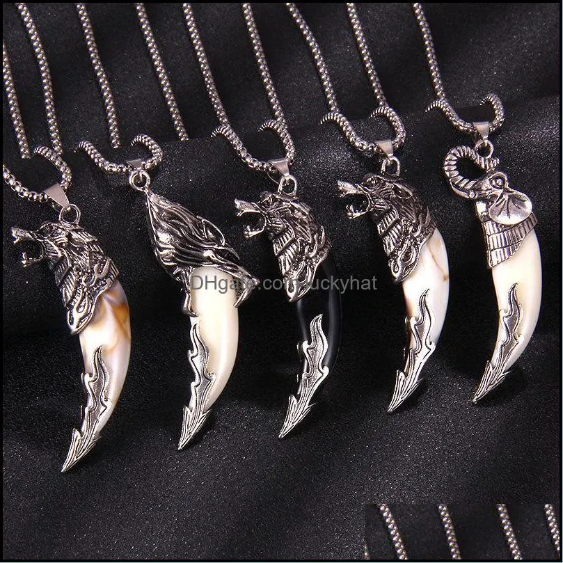 fashion wolf tooth necklace for men long chain vintage jewelry gift