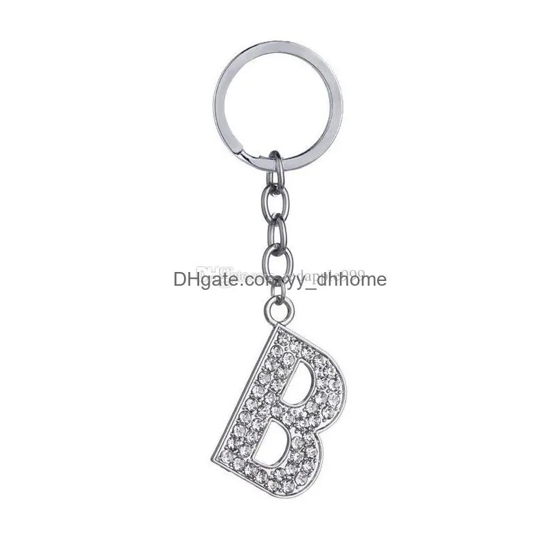 crystal rhinestone keyring key holder purse bag for car fashion cute gift 26 english letters key chain creative zinc alloy keychains