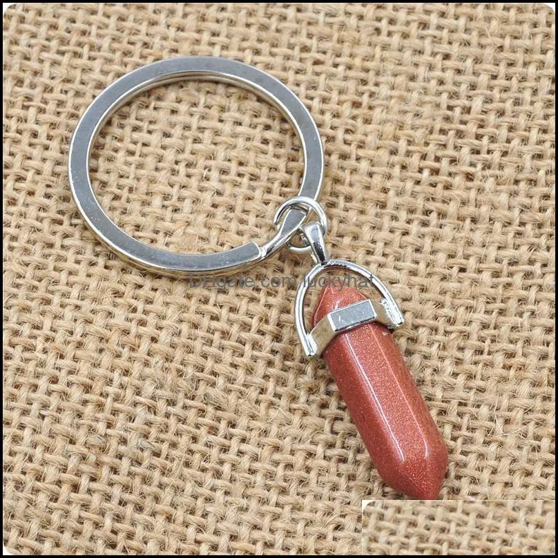 bulk natural stone keychains hexagonal prism bullet quartz point healing crystals chakra key chains diy jewelry accessories