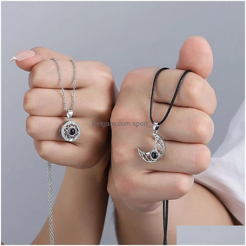 fashion jewelry couple necklace set for man woman moon 100 language lovers magnetic pendant necklaces