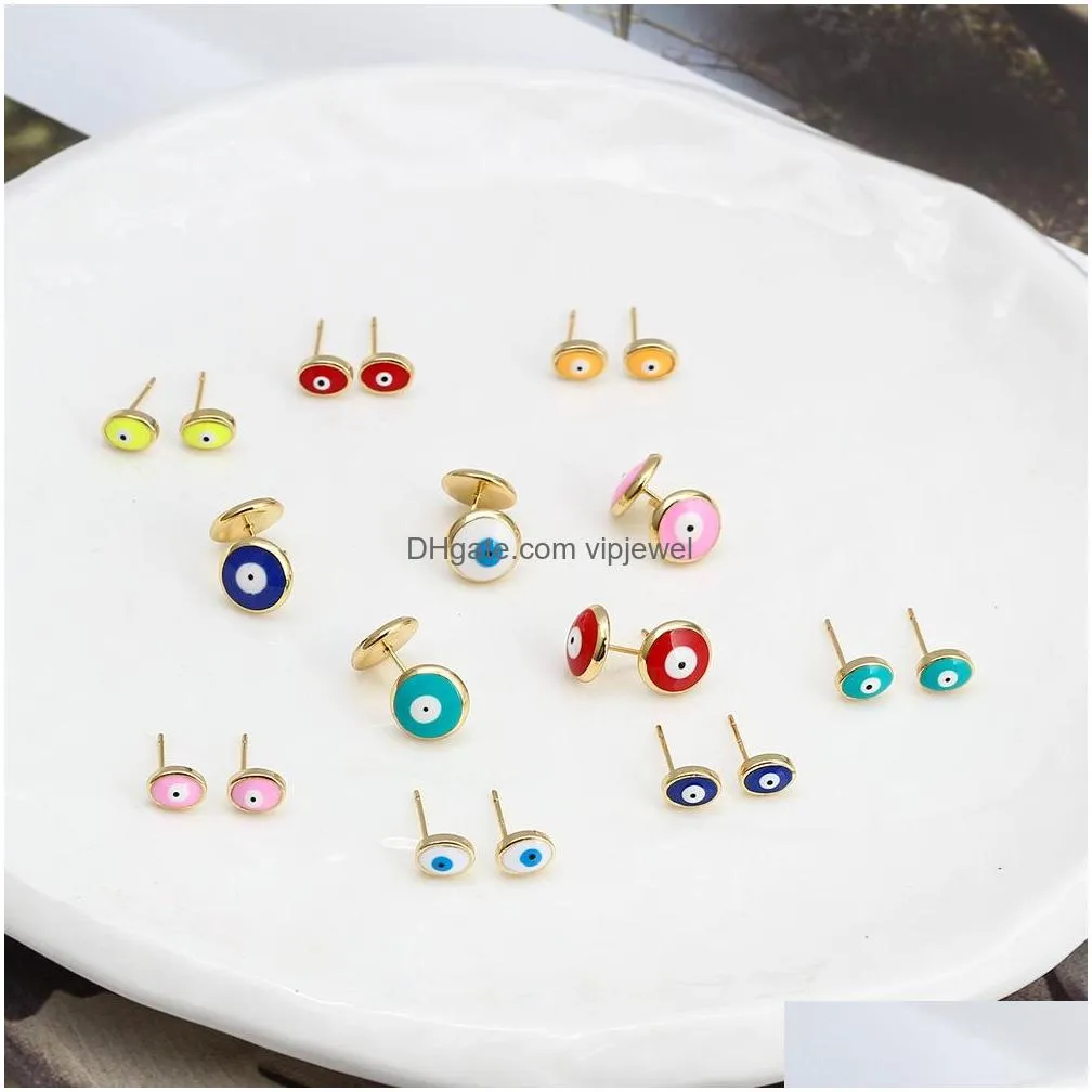 fashion jewelry evil eye stud earrings for women drop glaze rounded oval blue eye earrings