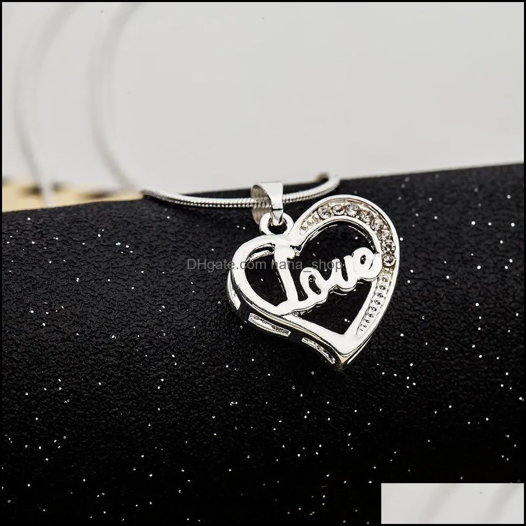 love necklace silver plated pendant necklace wedding jewelry lovely heart necklace nanashop