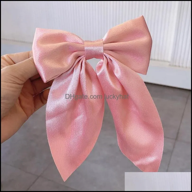 fashion solid color barrettes big bow hairpins for girl hairs clip women sweet twolayer satin hairgrip hair accessories