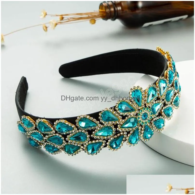 fashion women headbands shining diamond rhinestone headwear flower hair band wide side hair accessories adult