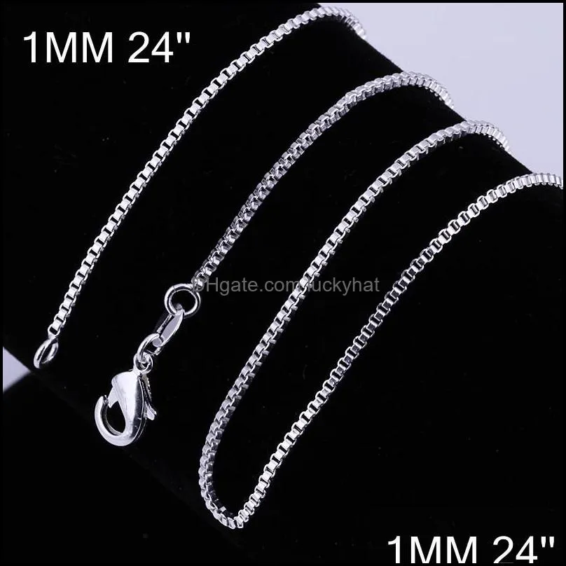 bulk 1mm 925 sterling silver box chains choker necklaces for women men jewelry pendant making 16 18 20 22 24 inches