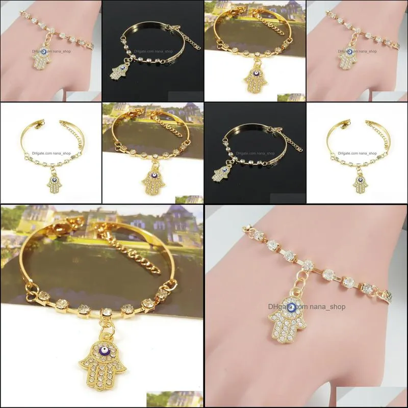 charms bracelets bangles stunning gold simple jewelry crystal rhinestone evil eye hamsa bracelet nanashop