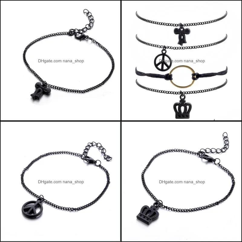 multilayer bracelet set 4 pcs/ set chains bow pendant bracelet sets nanashop