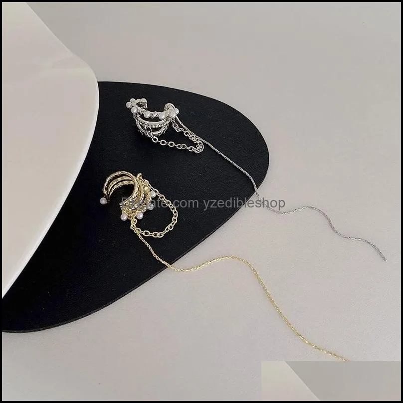 trendy long tassel pearl earrings butterfly ear cuff without pierced ears chain earring women girls jewelry