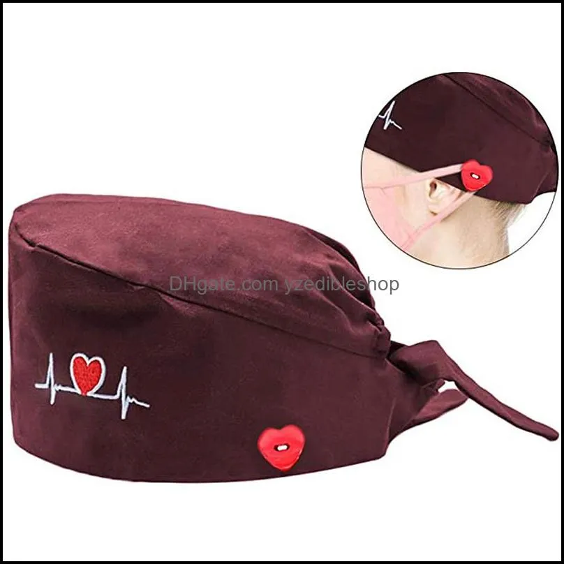 embroidery beanie heart shape cotton adjustable nurse caps surgical women veterinary pet shop scrub hat dentist dustproof working cap