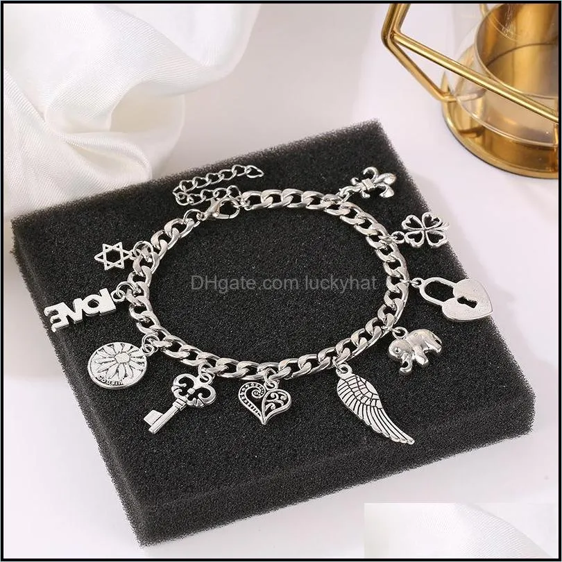 fashion electroplating ancient silver charms bracelets for women vintage thick chain hip hop bracelet jewelry