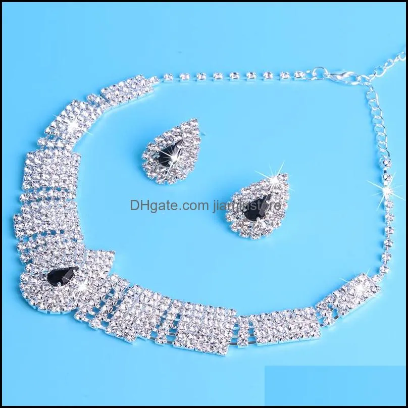 romantic wedding jewelry sets for bridal bridesmaid jewelery drop earring necklace set crystal wholesale gift