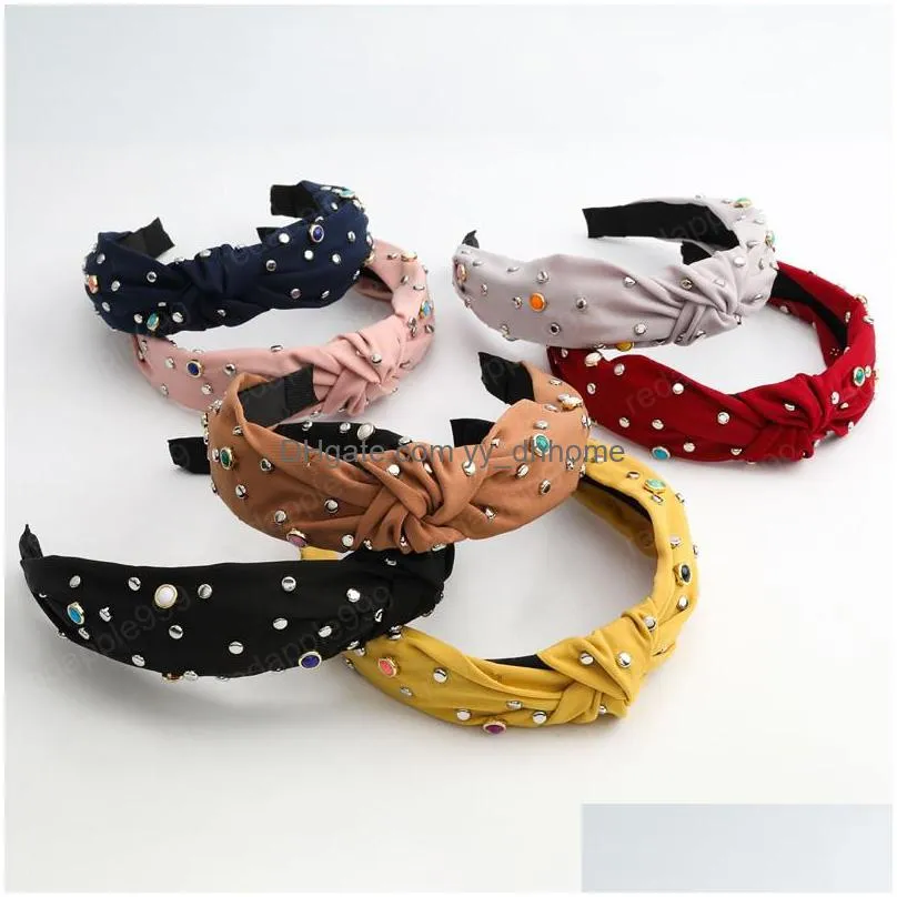 fashion ladies satin cloth rhinestone knotted wide bed headband women widebrimmed hair bands headwear