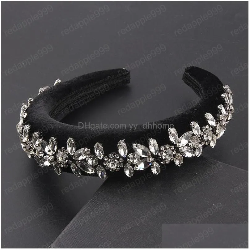 vintage white crystal rhinestone headbands chic padded headband thick for women party night club headwear